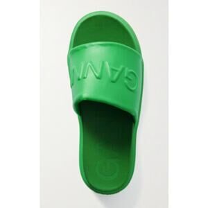 Ganni Logo-Embossed Vegan Green Leather Platform Slides Size 9
